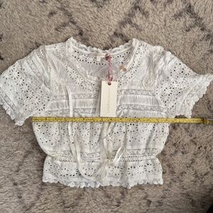 NWT Loveshackfancy Sully Victorian Cropped White Cotton Lace Top S